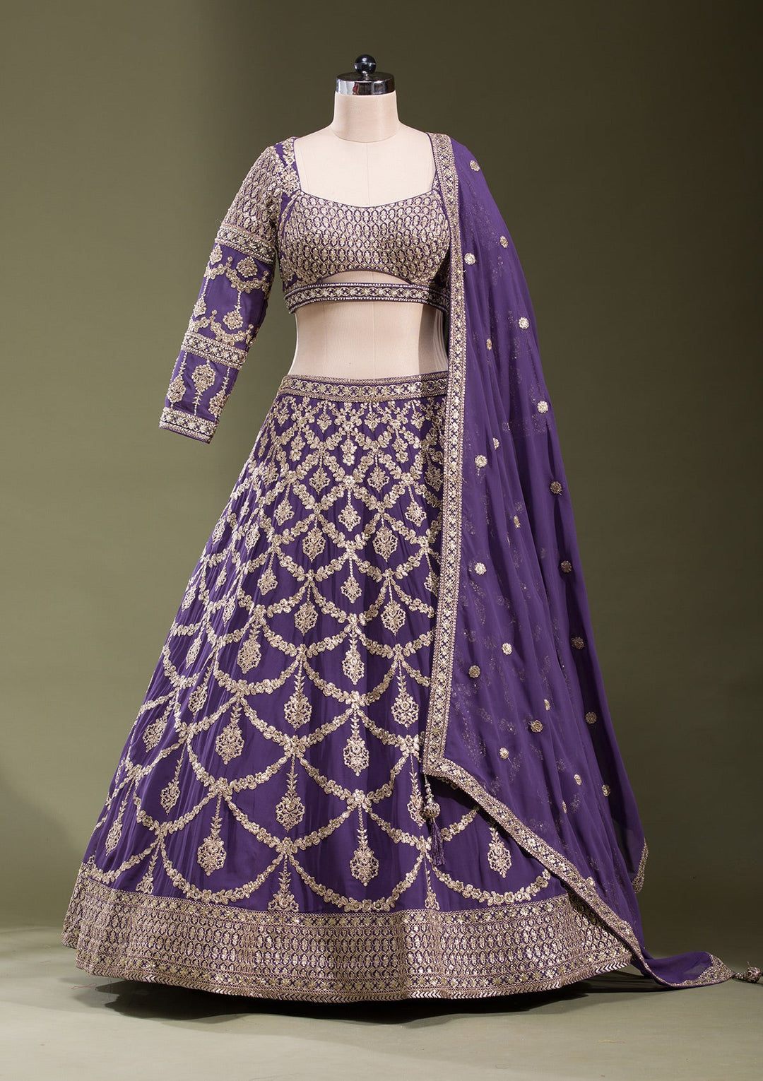 Purple Zariwork Georgette Readymade Lehenga-koskii