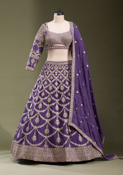 Purple Zariwork Georgette Readymade Lehenga-koskii