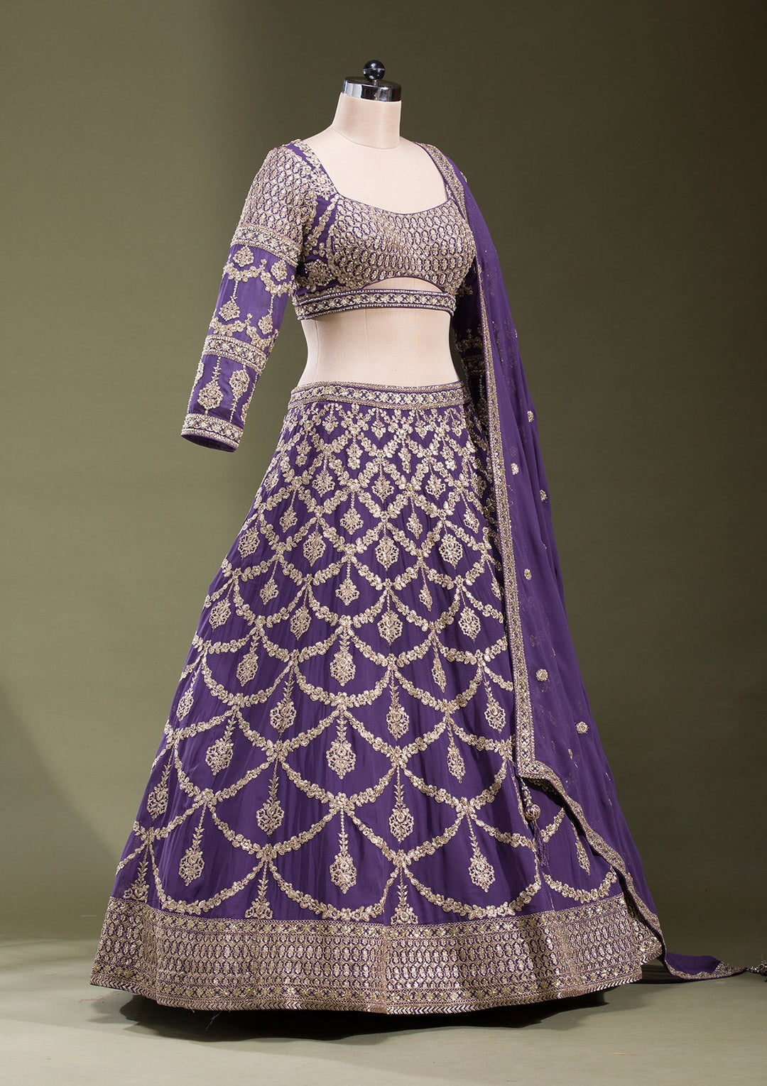 Purple Zariwork Georgette Readymade Lehenga-koskii