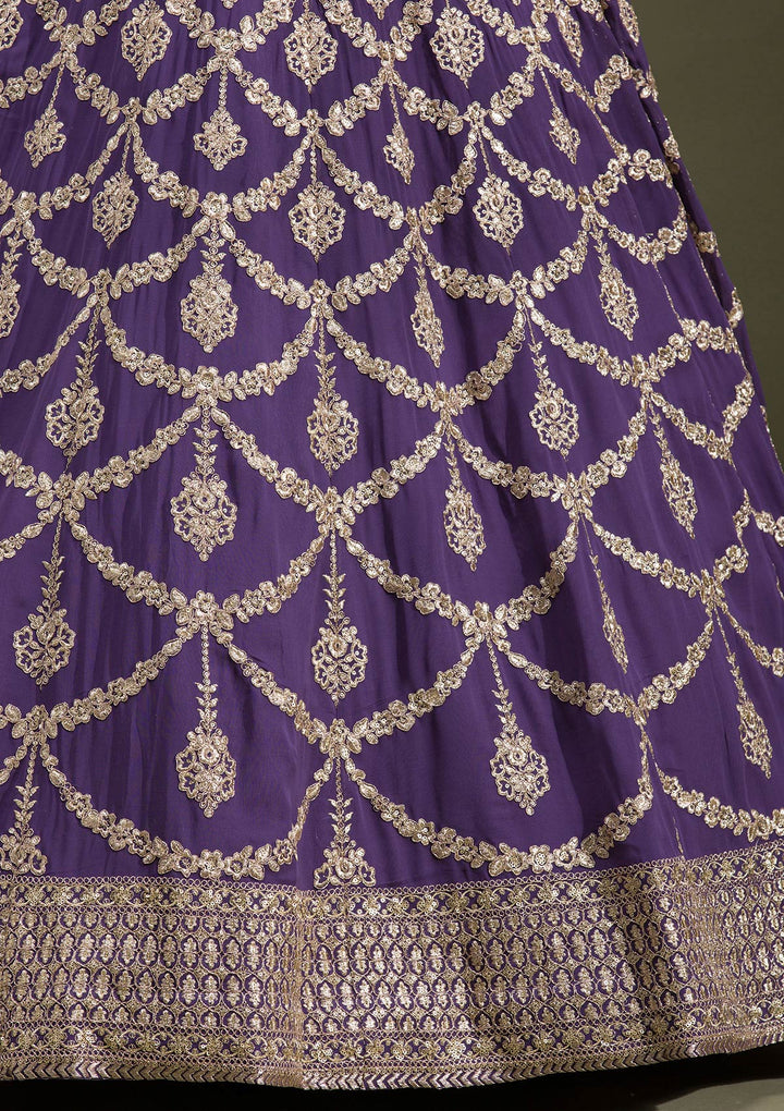 Purple Zariwork Georgette Readymade Lehenga-koskii