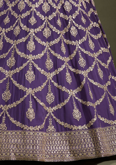 Purple Zariwork Georgette Readymade Lehenga-koskii