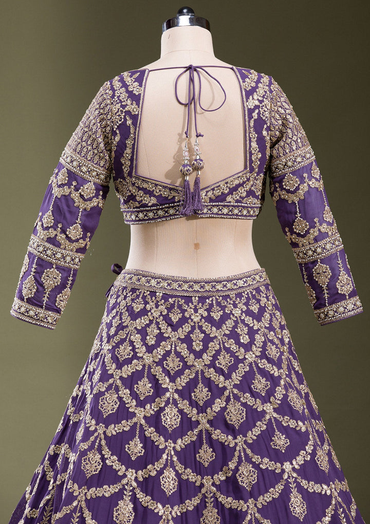 Purple Zariwork Georgette Readymade Lehenga-koskii