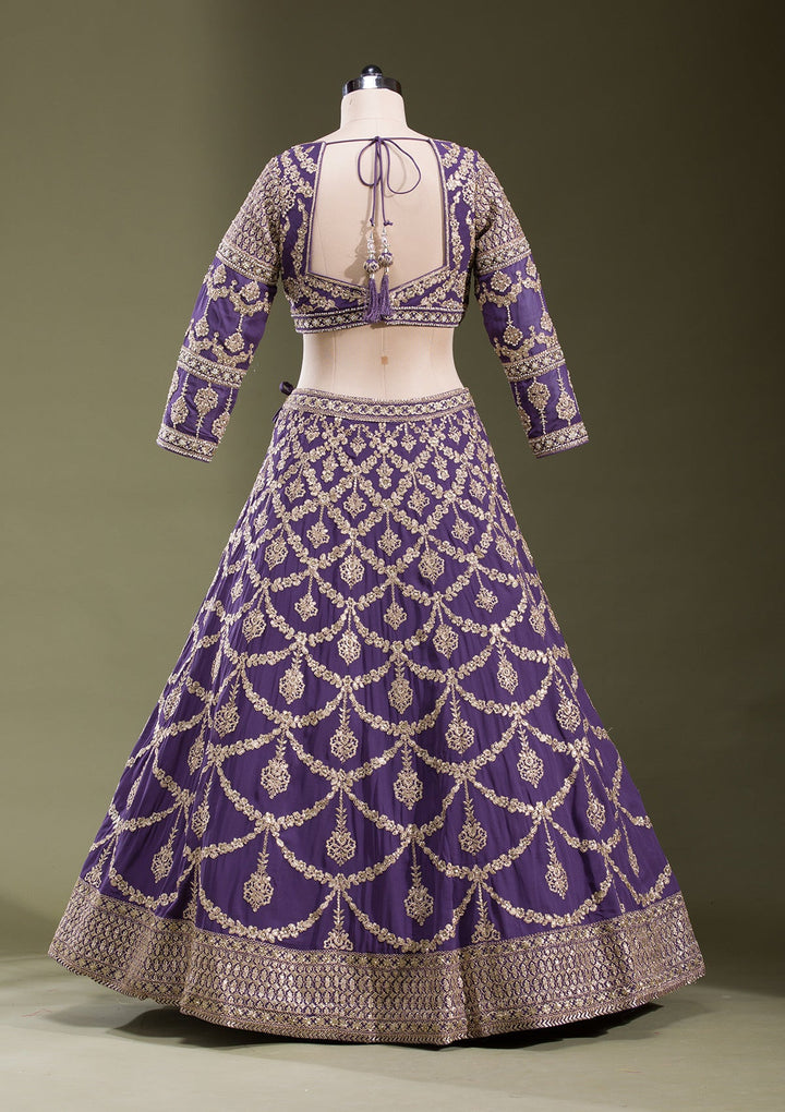 Purple Zariwork Georgette Readymade Lehenga-koskii