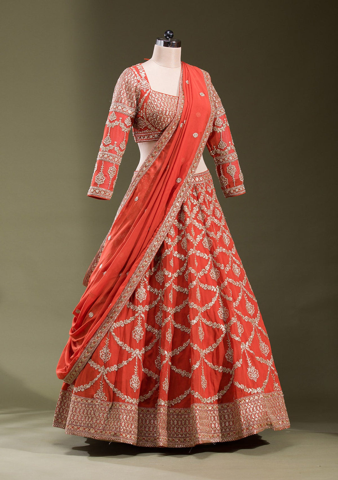Rust Zariwork Georgette Readymade Lehenga-koskii