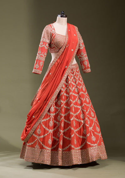 Rust Zariwork Georgette Readymade Lehenga-koskii
