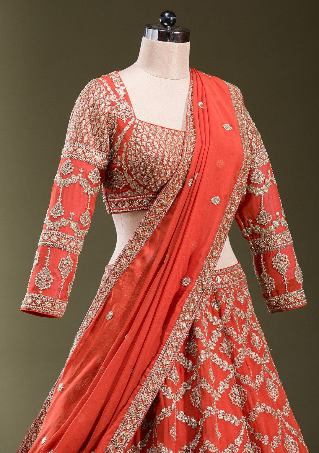 Rust Zariwork Georgette Readymade Lehenga-koskii