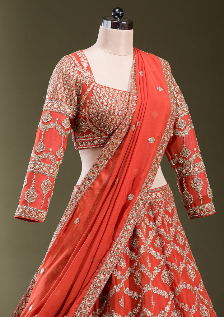 Rust Zariwork Georgette Readymade Lehenga-koskii