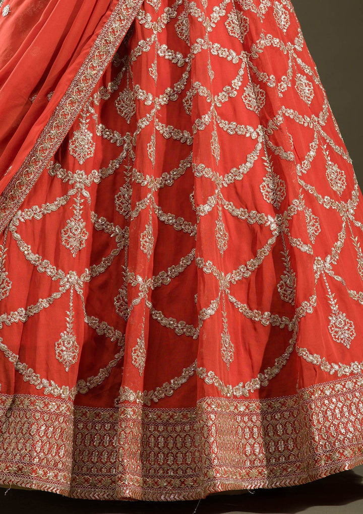 Rust Zariwork Georgette Readymade Lehenga-koskii