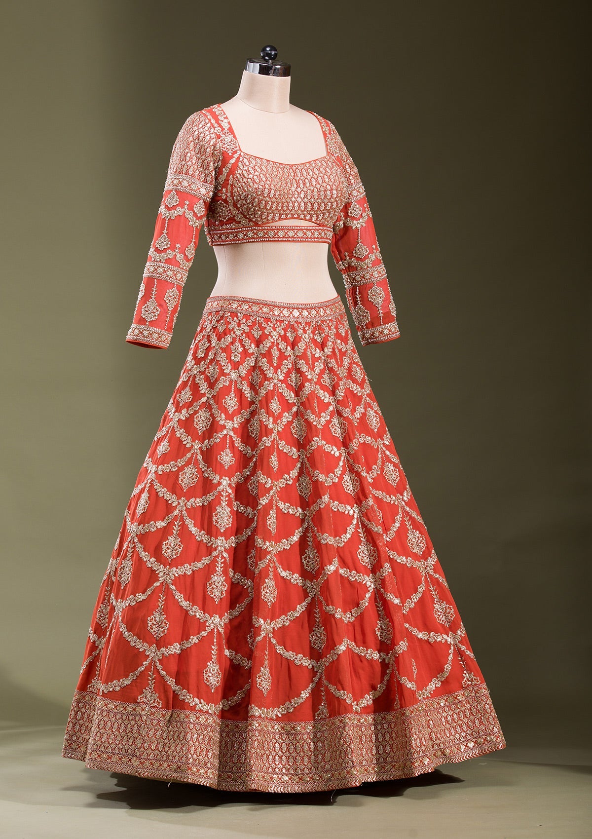 Rust Zariwork Georgette Readymade Lehenga-koskii