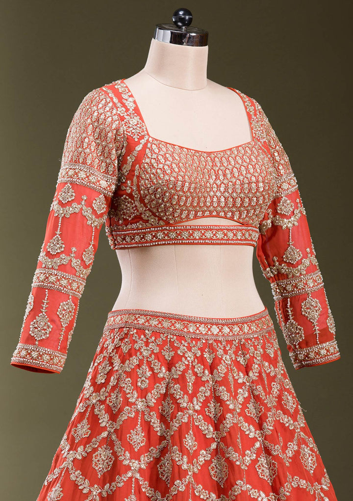Rust Zariwork Georgette Readymade Lehenga-koskii