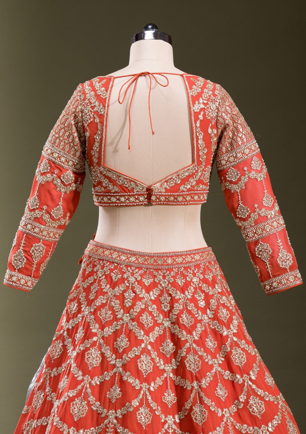 Rust Zariwork Georgette Readymade Lehenga-koskii