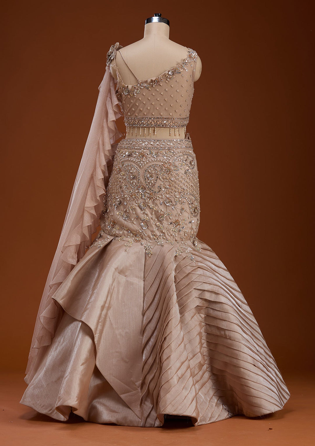 Gold Stonework Shimmer Readymade Lehenga-koskii