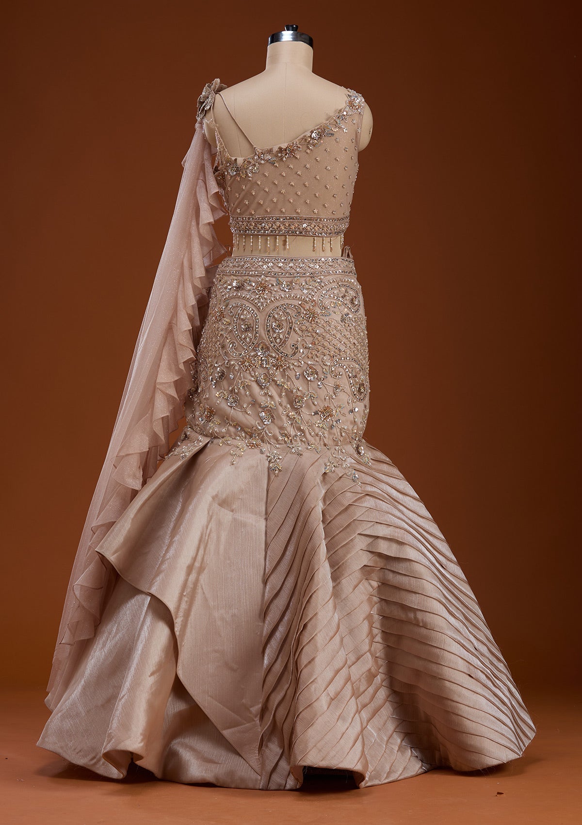 Gold Stonework Shimmer Readymade Lehenga-koskii