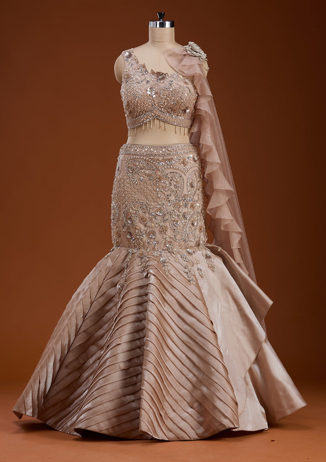 Gold Stonework Shimmer Readymade Lehenga-koskii