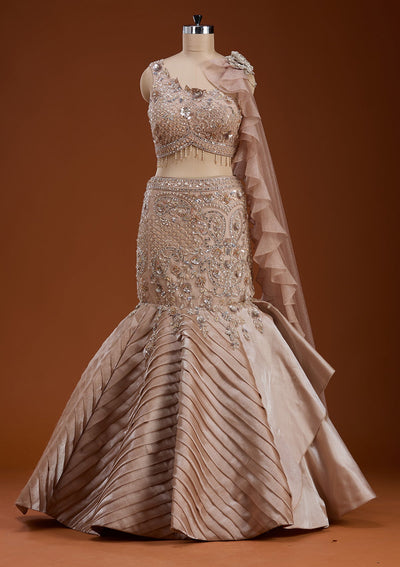 Gold Stonework Shimmer Readymade Lehenga-koskii