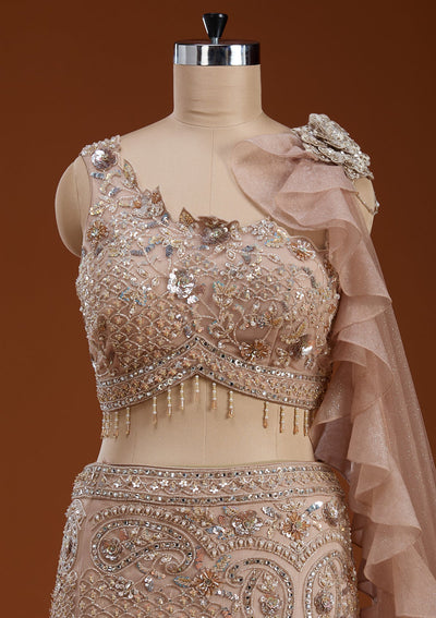 Gold Stonework Shimmer Readymade Lehenga-koskii