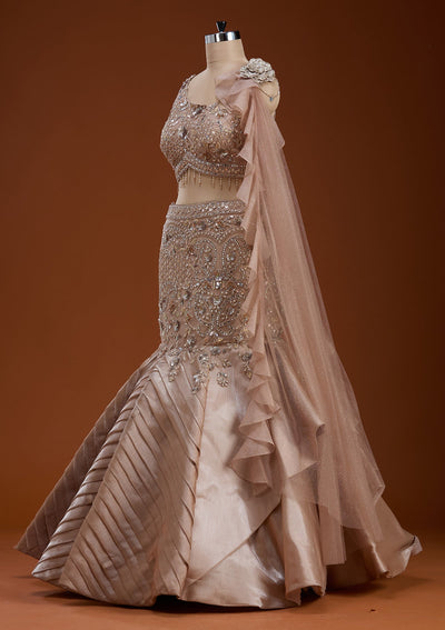 Gold Stonework Shimmer Readymade Lehenga-koskii