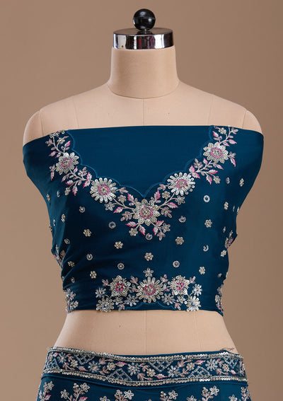 Rama Green Sequins Silk Readymade Lehenga-Koskii