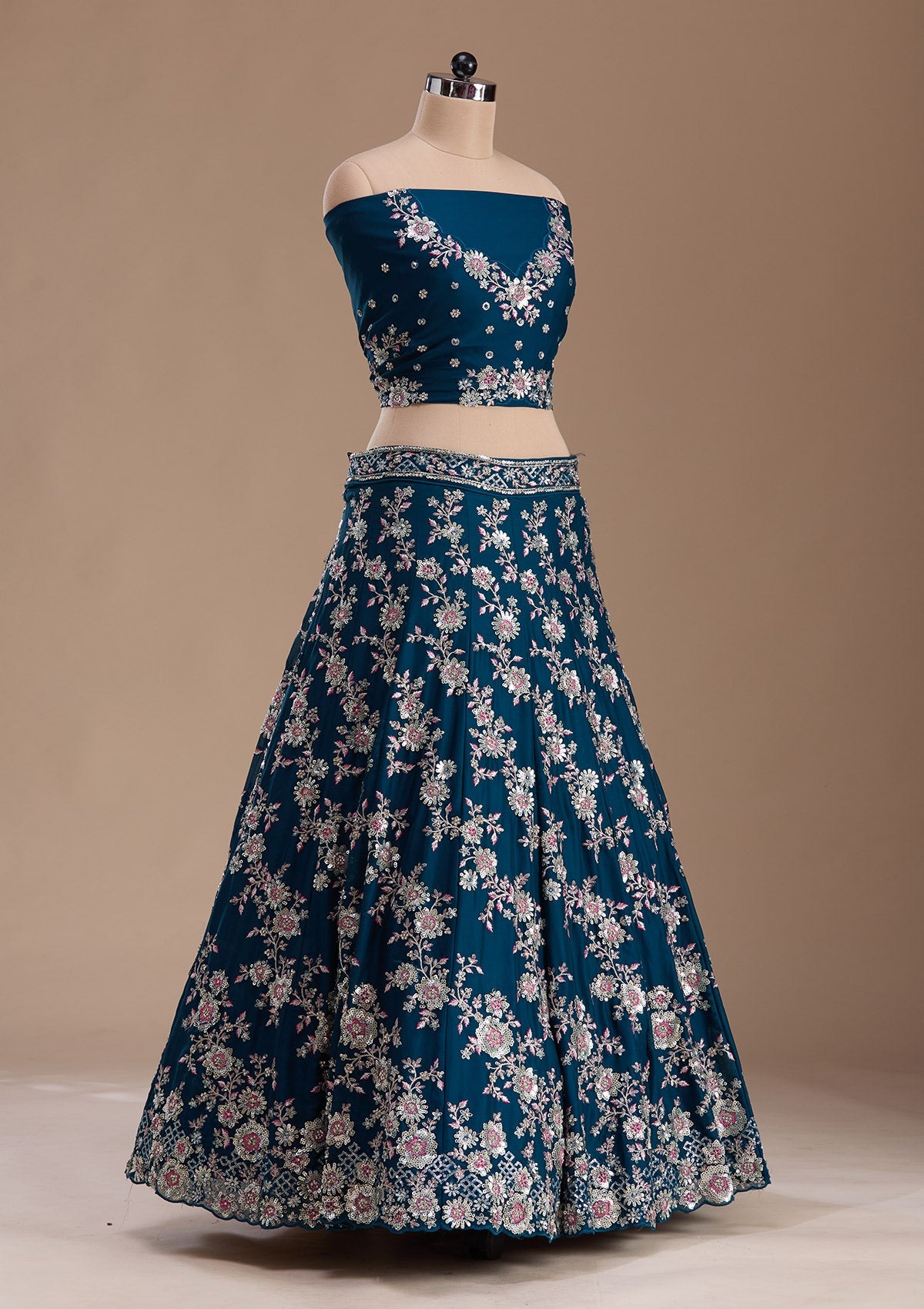 Rama Green Sequins Silk Readymade Lehenga-Koskii