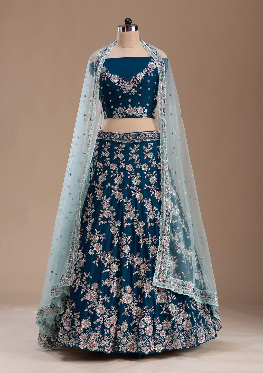 Rama Green Sequins Silk Readymade Lehenga-Koskii