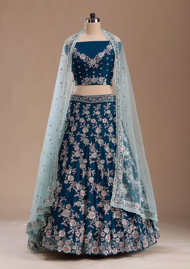 Rama Green Sequins Silk Readymade Lehenga-Koskii