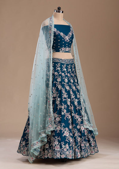 Rama Green Sequins Silk Readymade Lehenga-Koskii