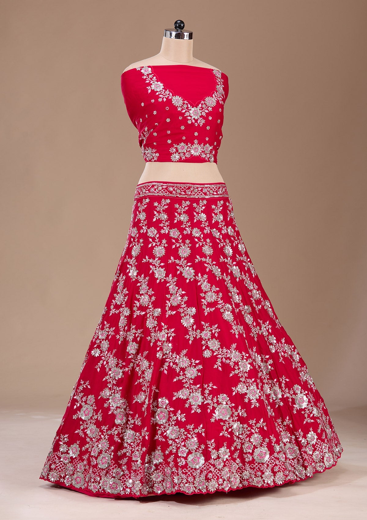 Rani Pink Sequins Silk Readymade Lehenga-Koskii