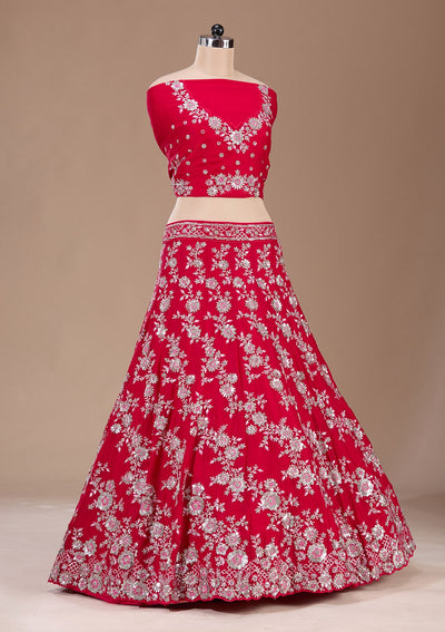 Rani Pink Sequins Silk Readymade Lehenga-Koskii