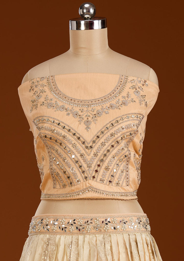 Peach Threadwork Banarasi Readymade Lehenga-koskii