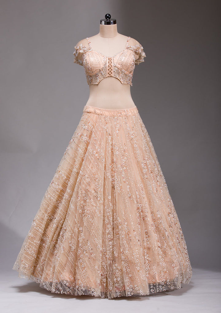 Peach Cutdana Imported Fabric Readymade Lehenga-koskii