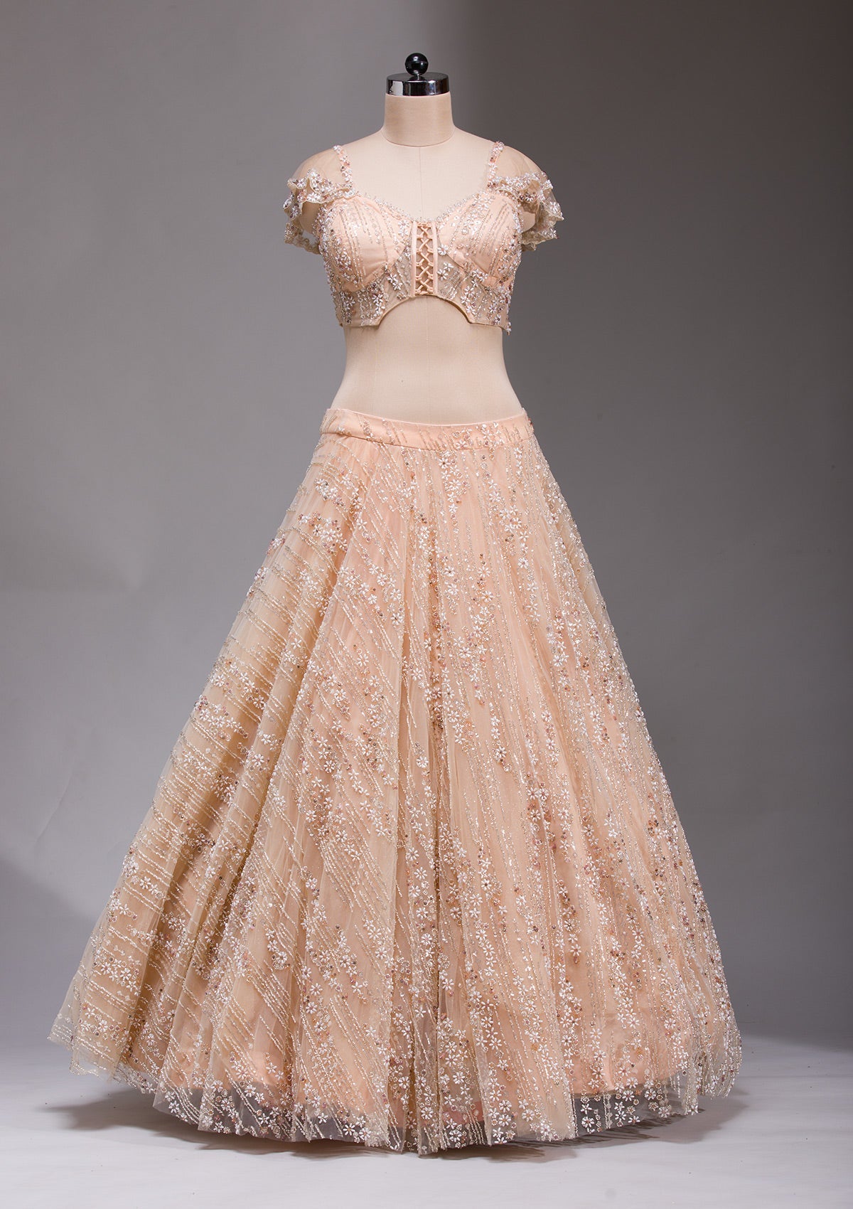 Peach Cutdana Imported Fabric Readymade Lehenga-koskii