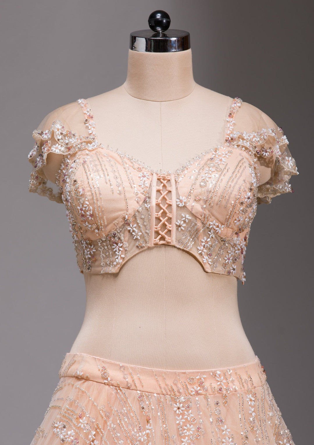 Peach Cutdana Imported Fabric Readymade Lehenga-koskii