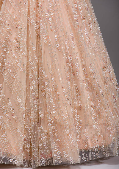 Peach Cutdana Imported Fabric Readymade Lehenga-koskii