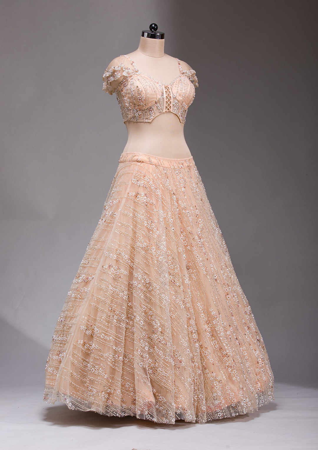 Peach Cutdana Imported Fabric Readymade Lehenga-koskii