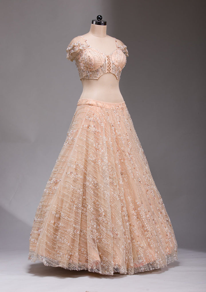 Peach Cutdana Imported Fabric Readymade Lehenga-koskii