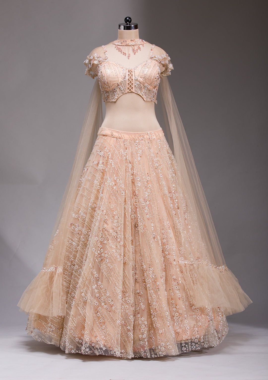 Peach Cutdana Imported Fabric Readymade Lehenga-koskii