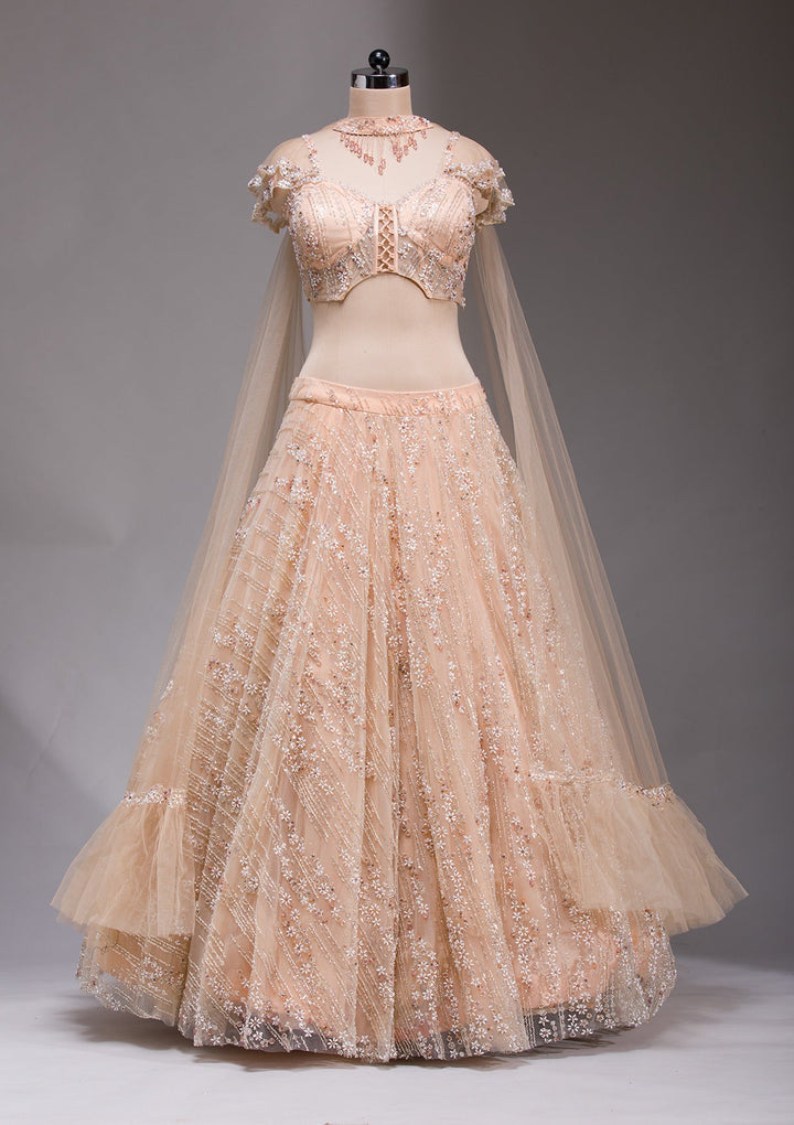 Peach Cutdana Imported Fabric Readymade Lehenga-koskii