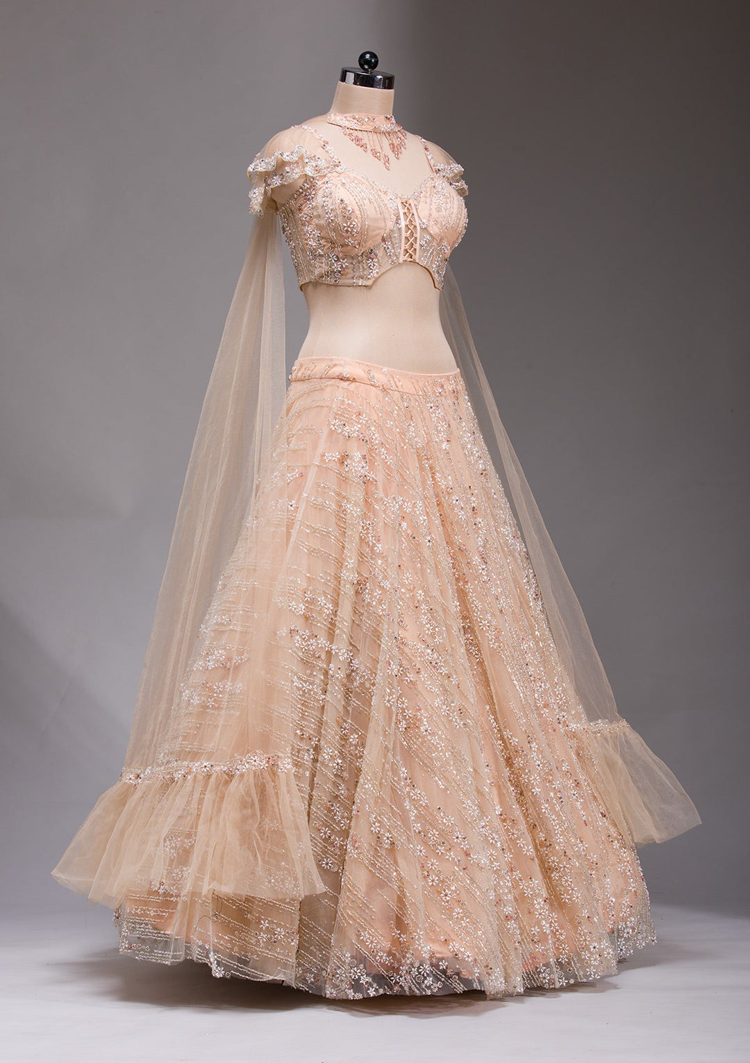 Peach Cutdana Imported Fabric Readymade Lehenga-koskii