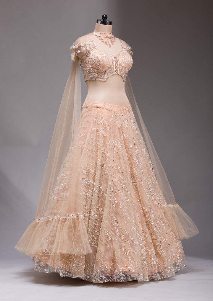 Peach Cutdana Imported Fabric Readymade Lehenga-koskii