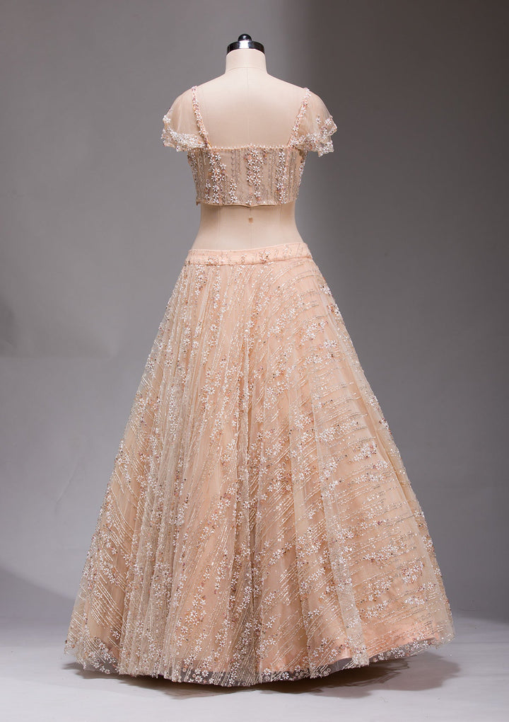 Peach Cutdana Imported Fabric Readymade Lehenga-koskii