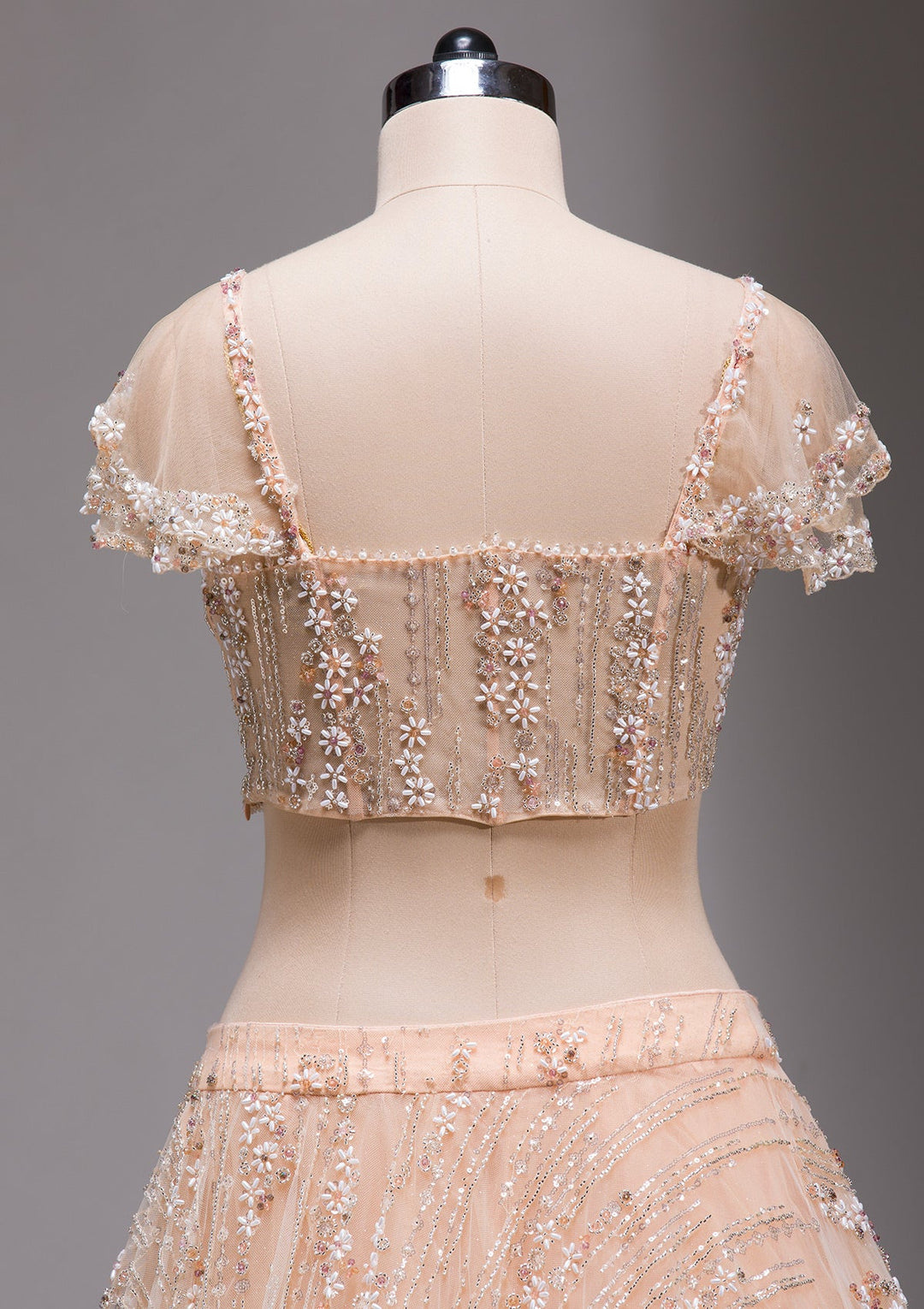 Peach Cutdana Imported Fabric Readymade Lehenga-koskii