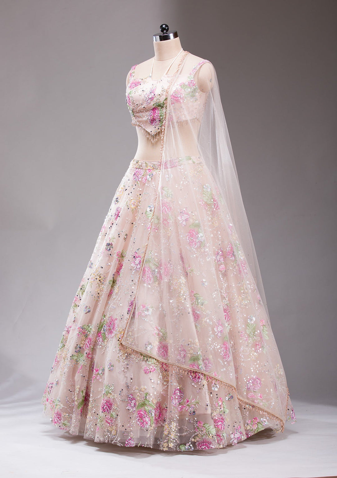 Light Peach Applique Imported Fabric Readymade Lehenga-koskii