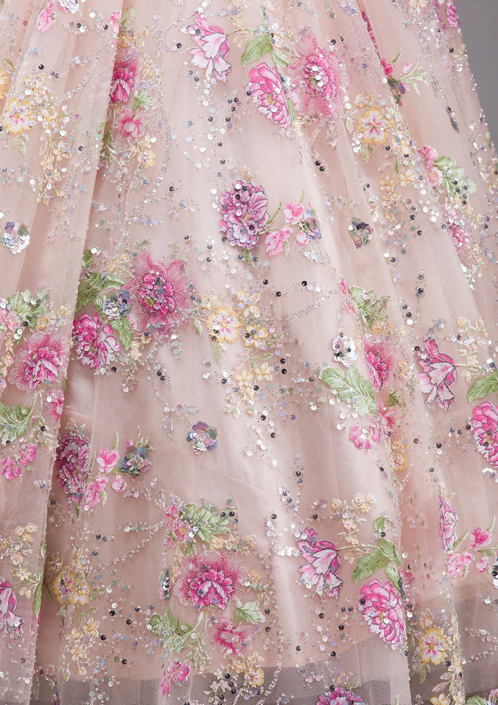 Light Peach Applique Imported Fabric Readymade Lehenga-koskii