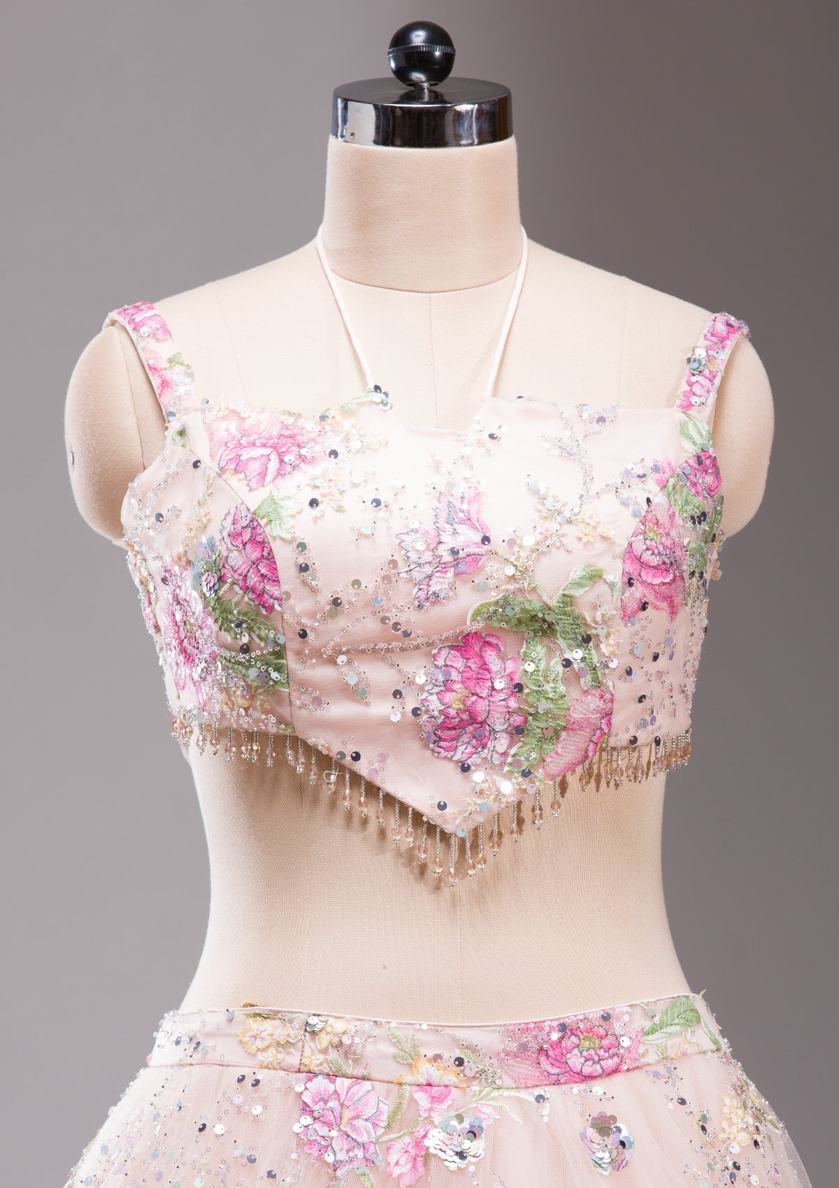 Light Peach Applique Imported Fabric Readymade Lehenga-koskii