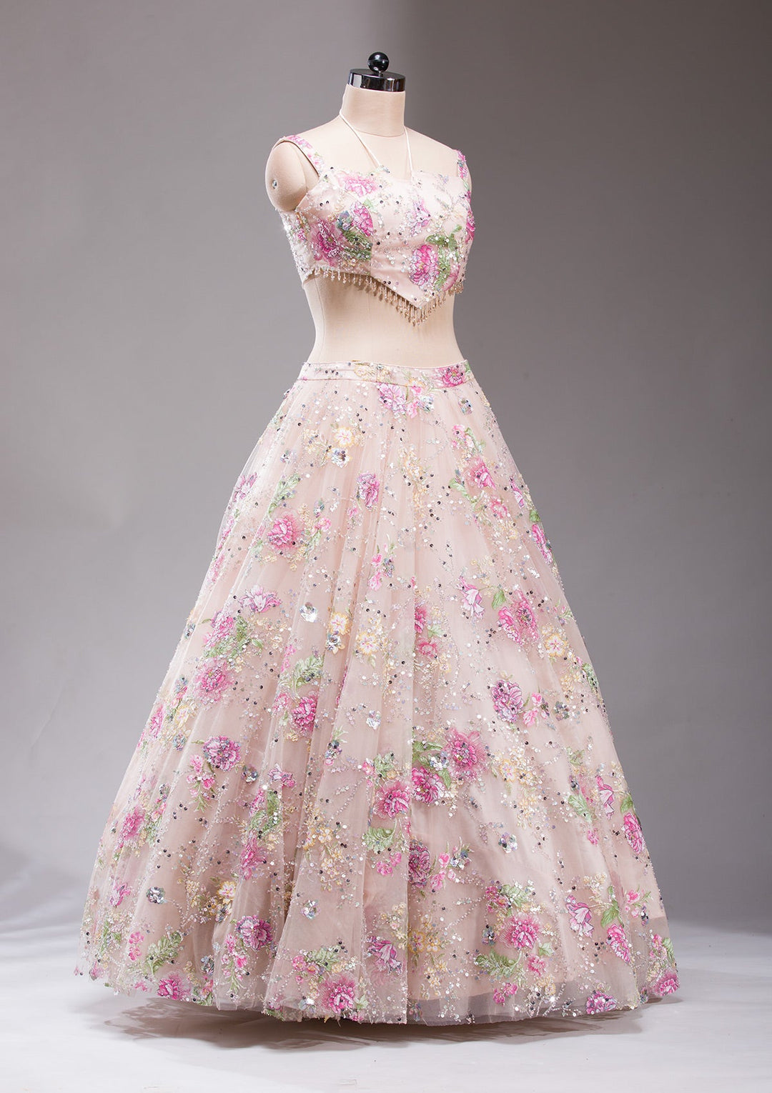 Light Peach Applique Imported Fabric Readymade Lehenga-koskii