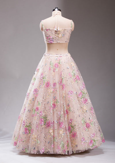 Light Peach Applique Imported Fabric Readymade Lehenga-koskii