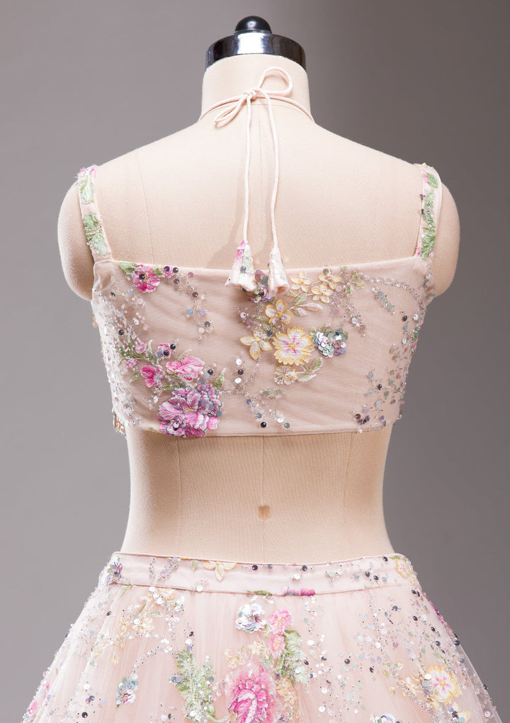 Light Peach Applique Imported Fabric Readymade Lehenga-koskii