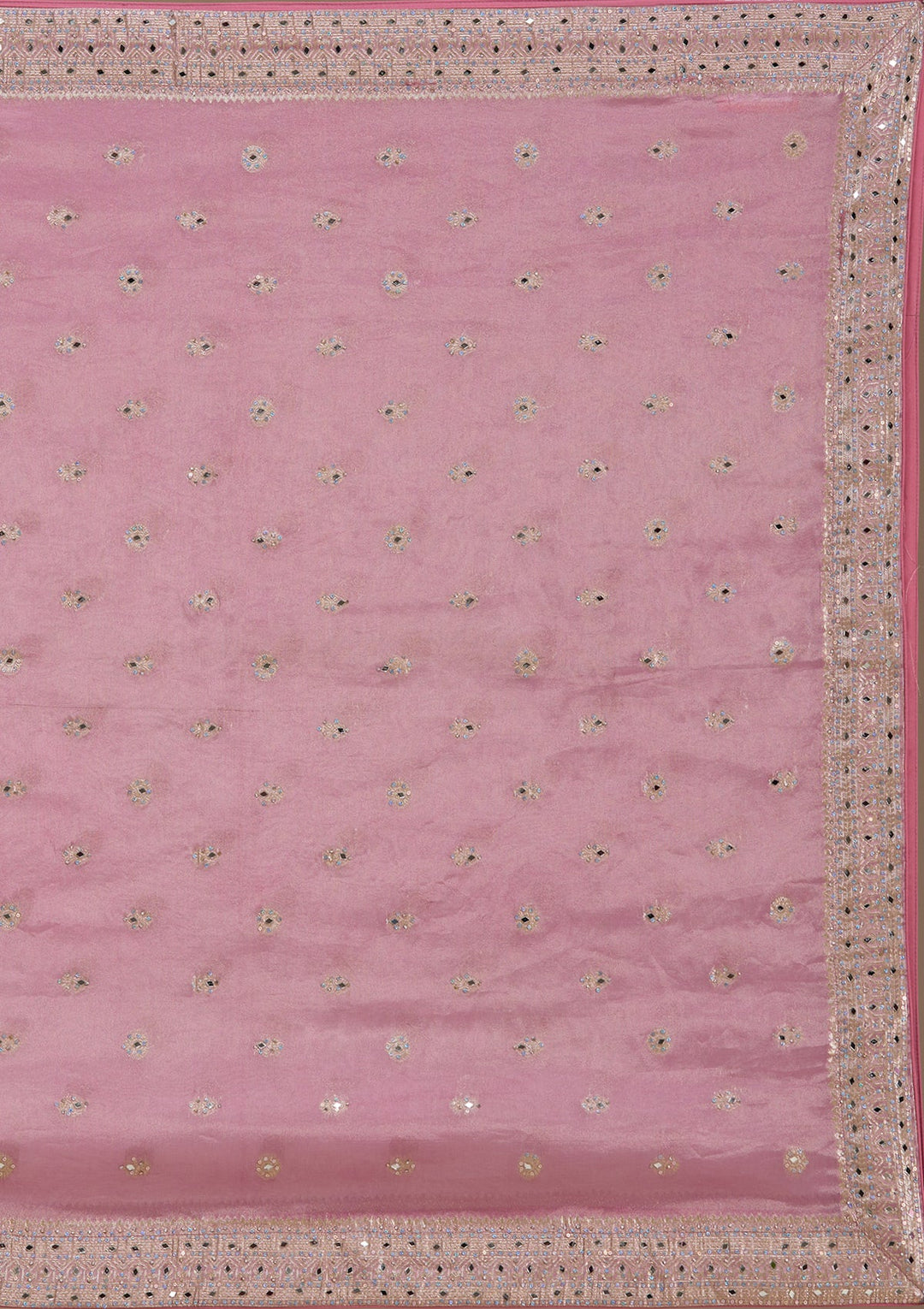 Baby Pink Mirrorwork Banarasi Readymade Lehenga-koskii