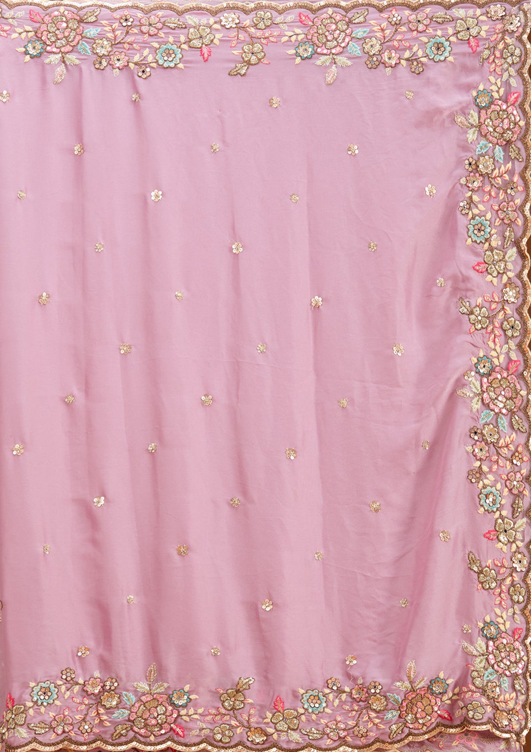 Pista Green Threadwork Georgette Readymade Lehenga