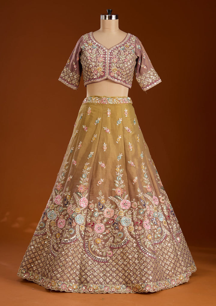 Lavender Threadwork Net Readymade Lehenga-koskii
